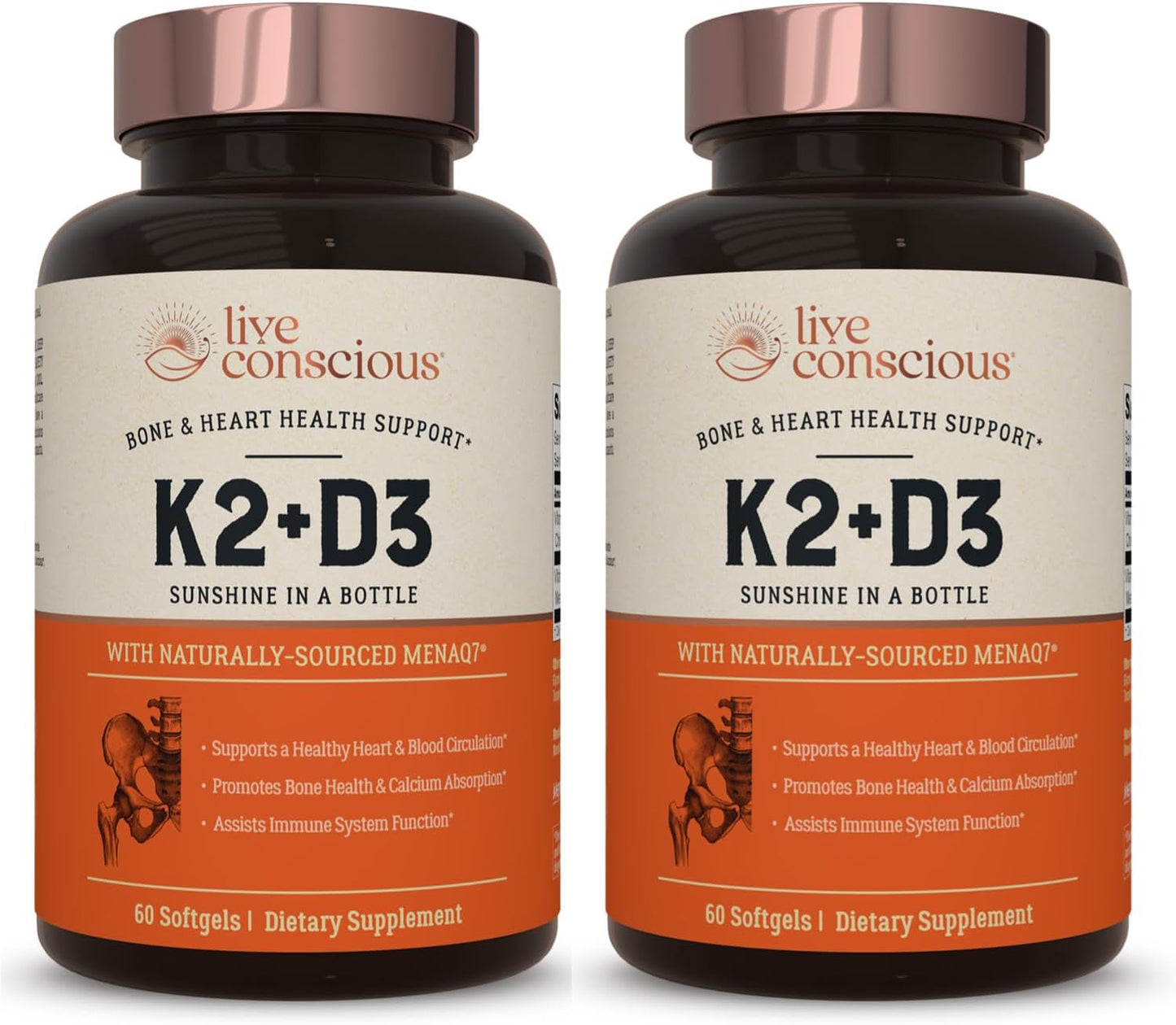 Live Conscious Vitamin K2 MK-7 with Vitamin D3 5000 IU - Bone & Heart Health Support, 2-Pack - görsel 1