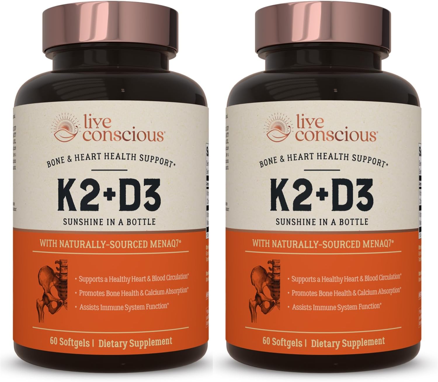 Live Conscious Vitamin K2 MK-7 with Vitamin D3 5000 IU - Bone & Heart Health Support, 2-Pack - görsel 1