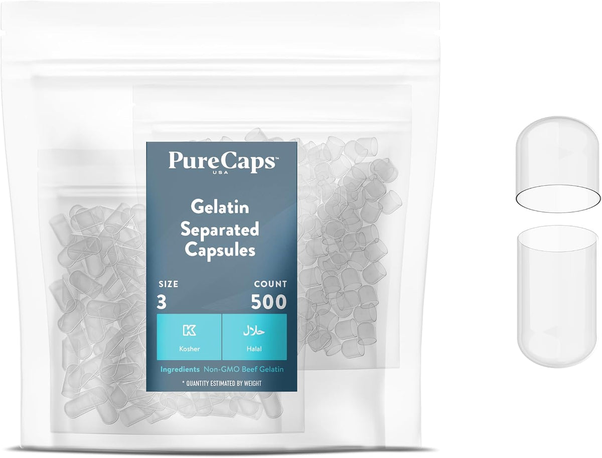 PureCaps USA - Empty Gelatine Capsules Size 3 | 2,000 Capsules | Clear | Non-GMO Certified | SLS, Gluten, Preservative Free - görsel 8