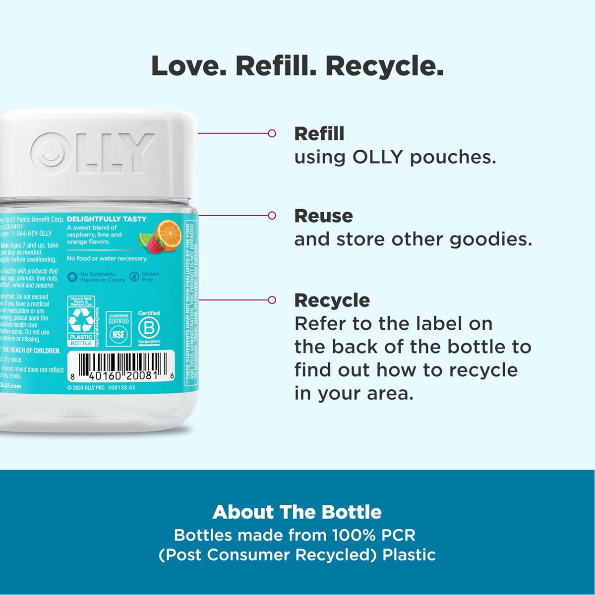 OLLY Kids Chillax Gummy - Magnesium, L-Theanine & Lemon Balm - Calm Mood Support - Sherbet Flavoured - 50 Gummies – Image 4