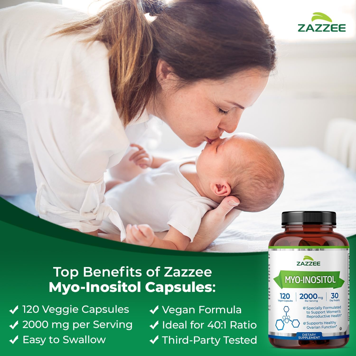 Zazzee Myo-Inositol Capsules, 2000 mg per Serving, 120 Vegan Capsules - görsel 2
