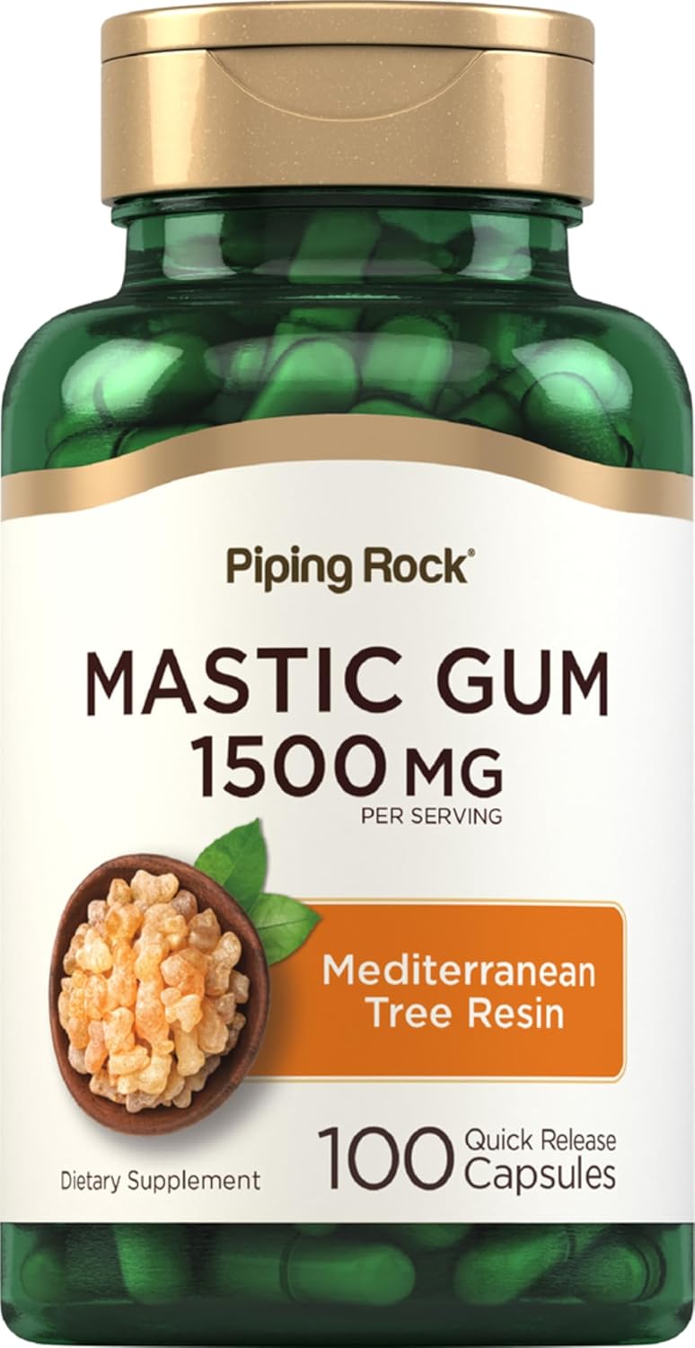 Piping Rock Mastic Gum Capsules 1500mg | 100 Capsules | Mediterranean Tree Resin | Non-GMO, Gluten-free Supplement - görsel 1