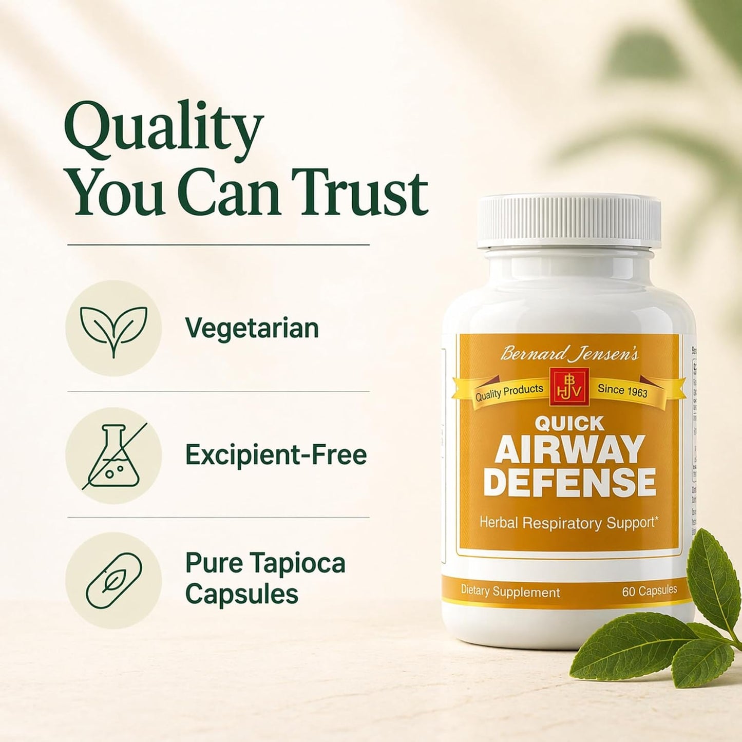 Bernard Jensen's Quick Airway Defence 440 mg, 60 Tapioca Capsules - Herbal Respiratory Support - görsel 6
