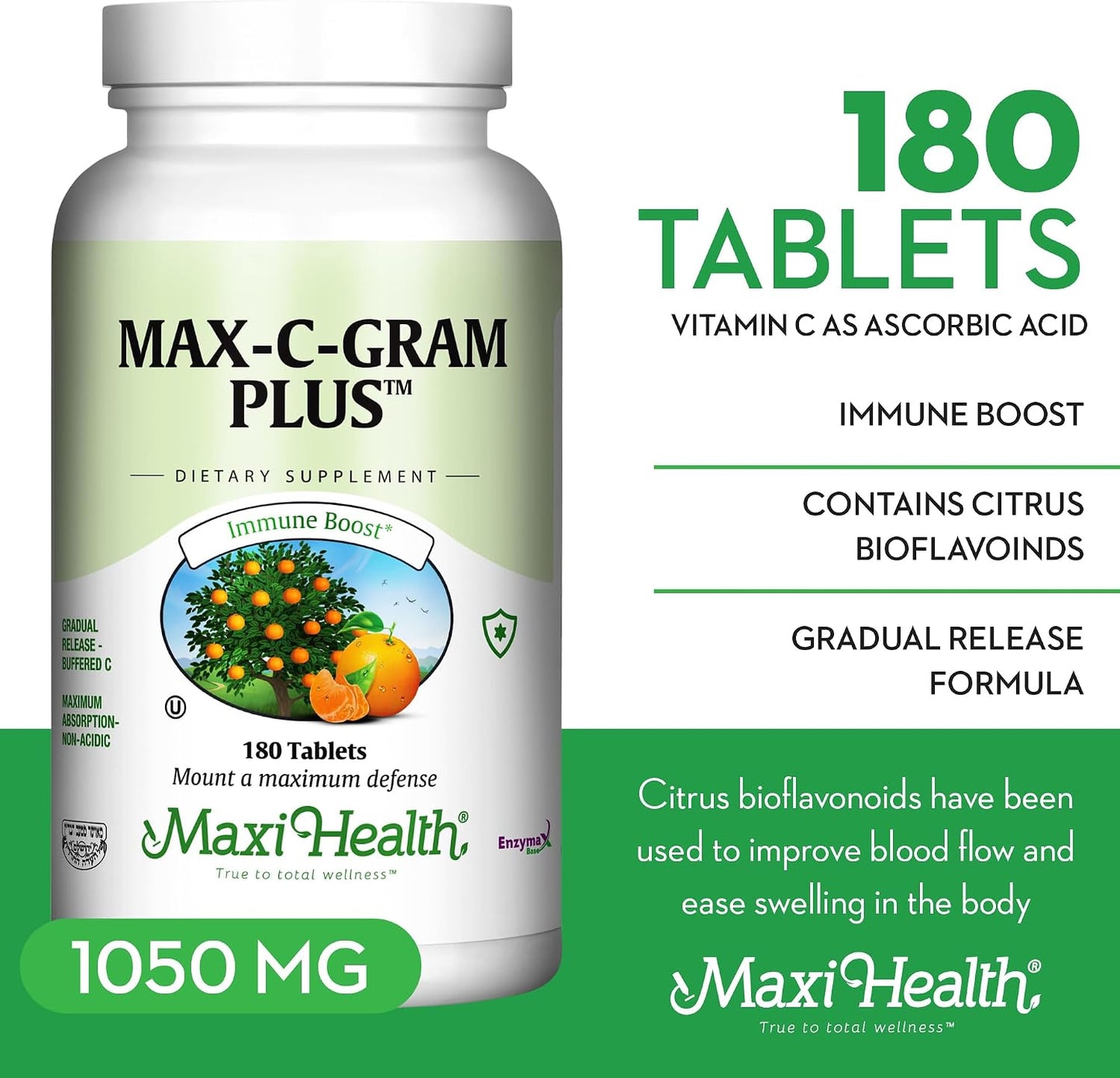 Maxi Health Vitamin C 1050mg – Buffered C Complex with Calcium Ascorbate & Bioflavonoids – 90 Tablets - görsel 4