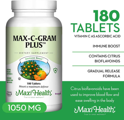 Maxi Health Vitamin C 1050mg – Buffered C Complex with Calcium Ascorbate & Bioflavonoids – 90 Tablets