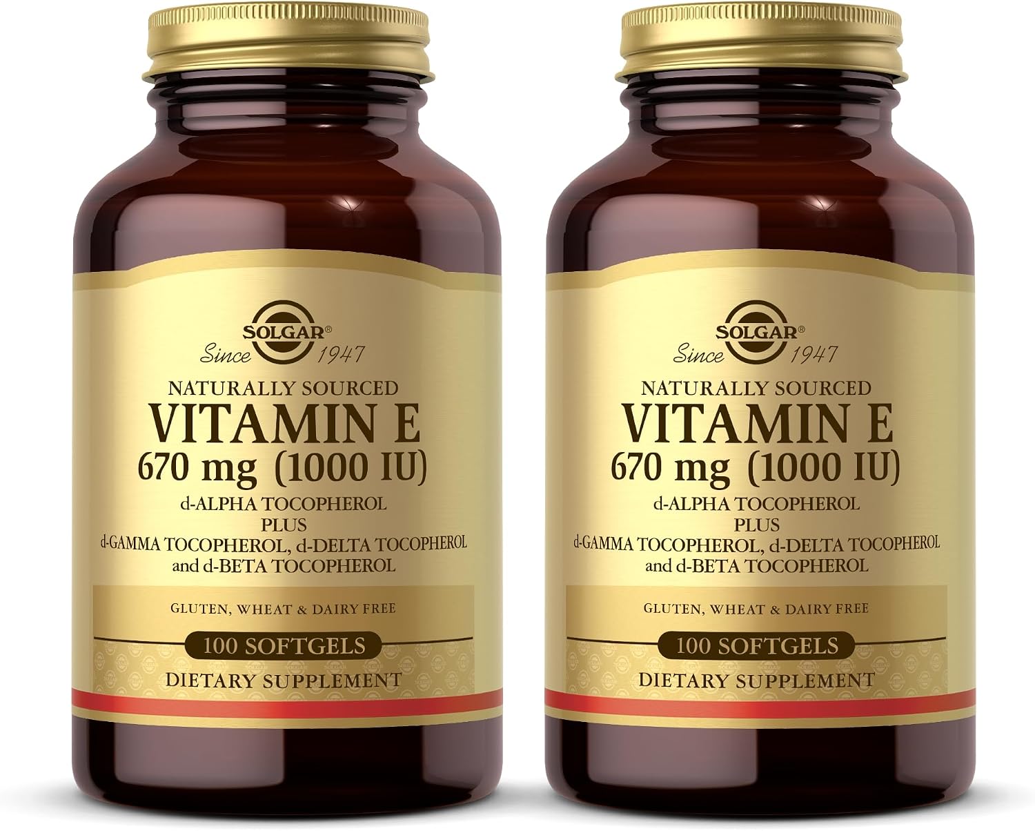 Solgar Vitamin E 670 mg (1000 IU) - 100 Softgels (Pack of 2) - Naturally Sourced - Gluten-free, Dairy-free - görsel 1