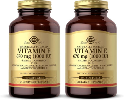 Solgar Vitamin E 670 mg (1000 IU) - 100 Softgels (Pack of 2) - Naturally Sourced - Gluten-free, Dairy-free