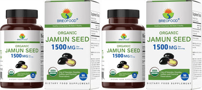 Brieofood Organic Jamun Seed 1500mg, 90 Vegetarian Tablets, Gluten-free