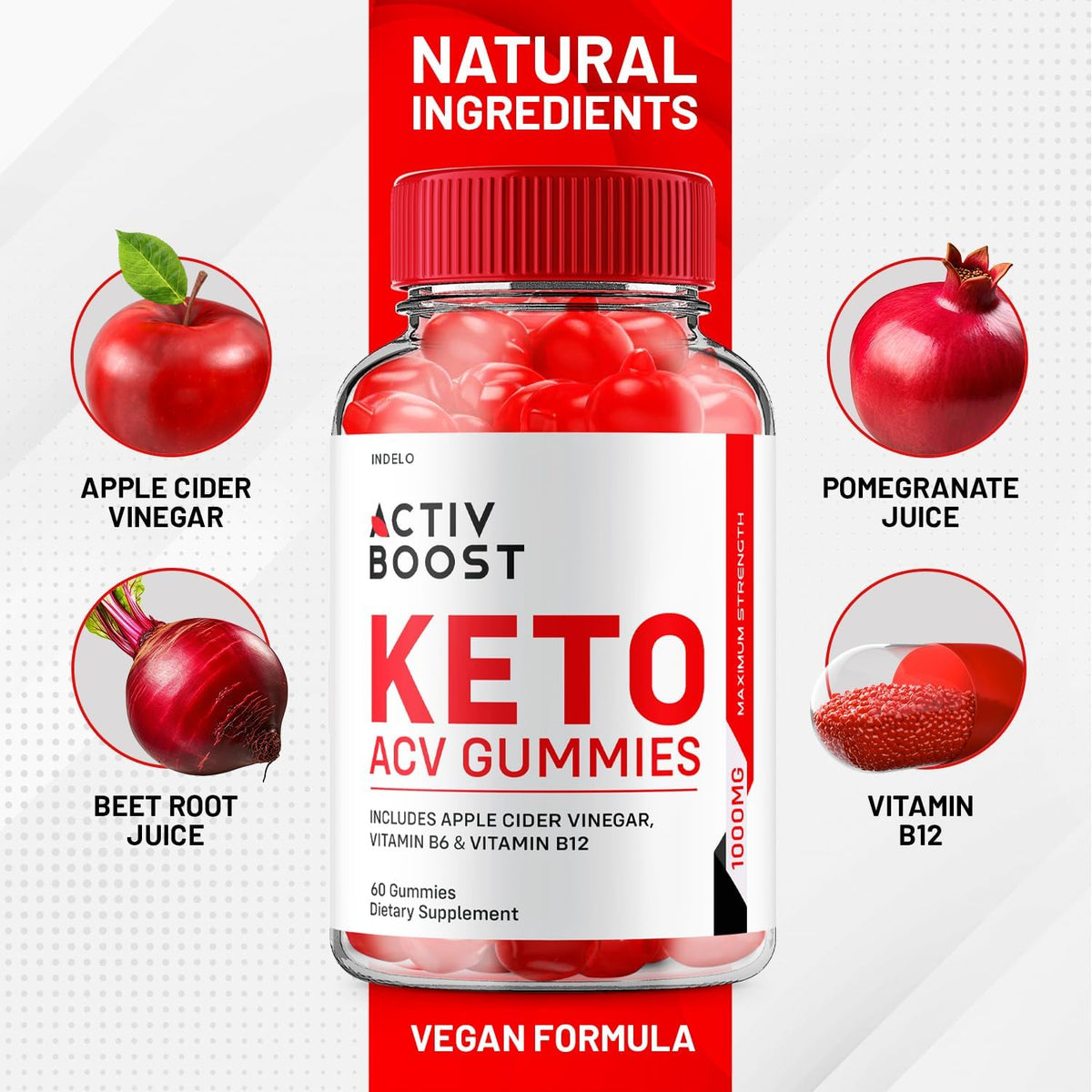 Activ Boost Keto ACV Gummies (2 Pack) - 1000mg per Serving with Apple Cider Vinegar, Vitamin B12, Beet Juice and Pomegranate Powder - görsel 3