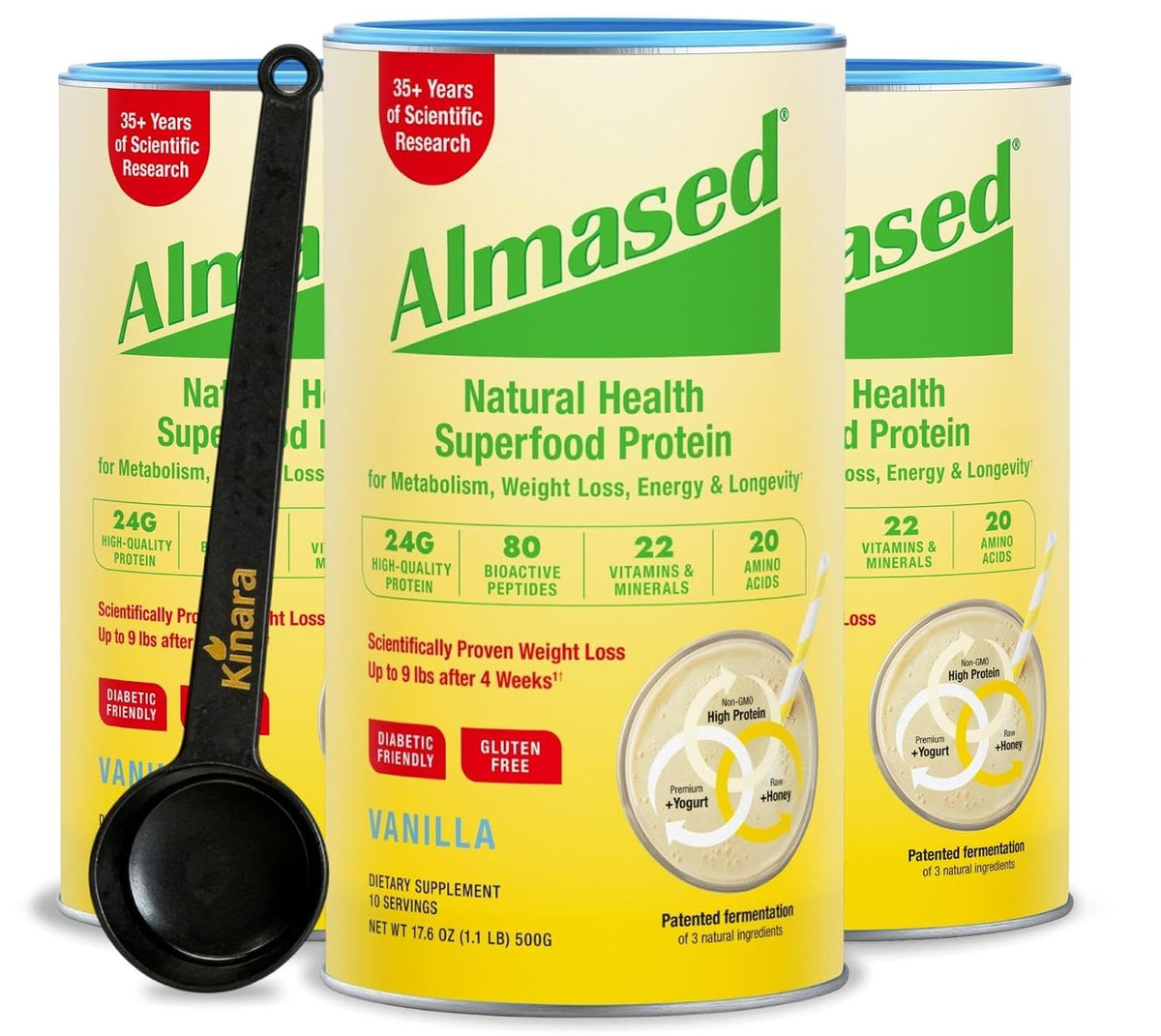 Almased Vanilla Protein Powder – Gluten-Free Meal Replacement Shake for Weight Management (3 Pack, 500g Each) - görsel 1