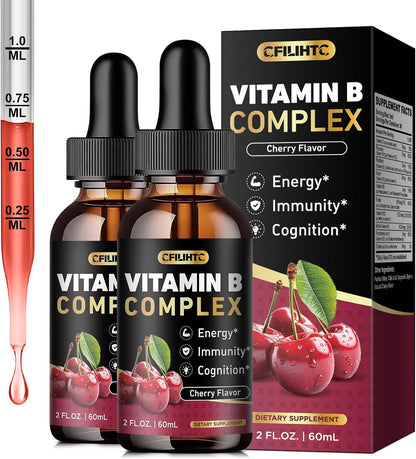 CFILIHTC Vitamin B Complex Liquid Drops – Methylated B12, Biotin, Cherry Flavour