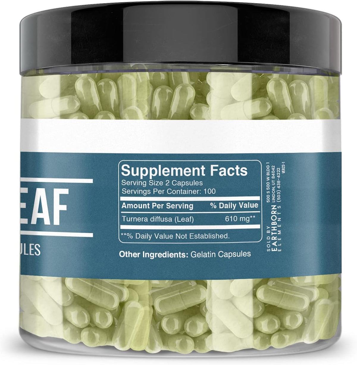 Earthborn Elements Damiana Leaf 200 Capsules, Pure and Undiluted, No Additives - görsel 3