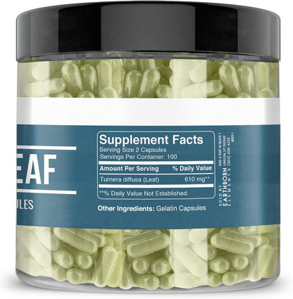 Earthborn Elements Damiana Leaf 200 Capsules, Pure and Undiluted, No Additives