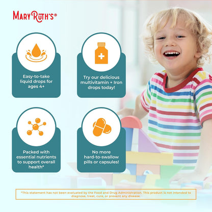 MaryRuth's Organic Multivitamin & Multimineral with Iron for Toddlers - Organic Liquid Drops - Ages 1-3 - 2 fl oz