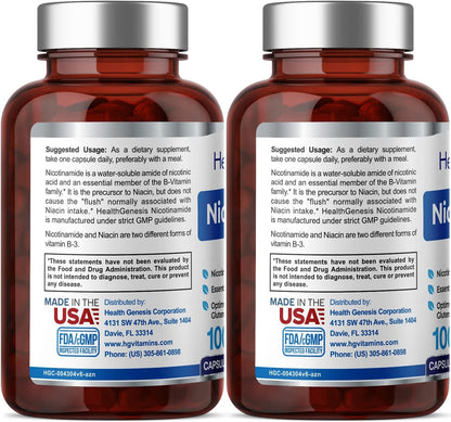 B-3 Nicotinamide 500 mg, 100 Capsules (2-Pack)