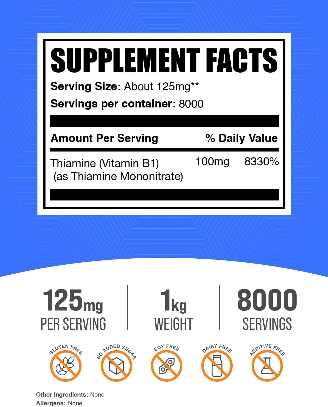 BulkSupplements Thiamine Mononitrate Powder - Vitamin B1 Supplement, 125mg per Serving, 1kg - görsel 2