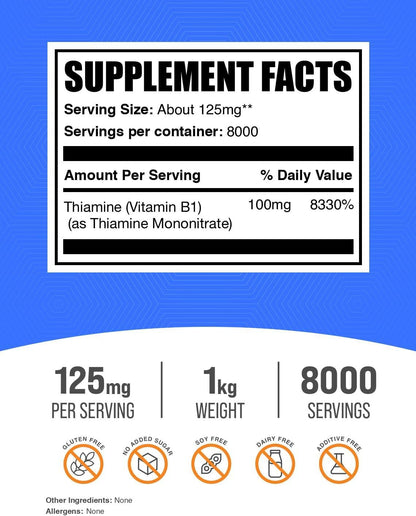 BulkSupplements Thiamine Mononitrate Powder - Vitamin B1 Supplement, 125mg per Serving, 1kg