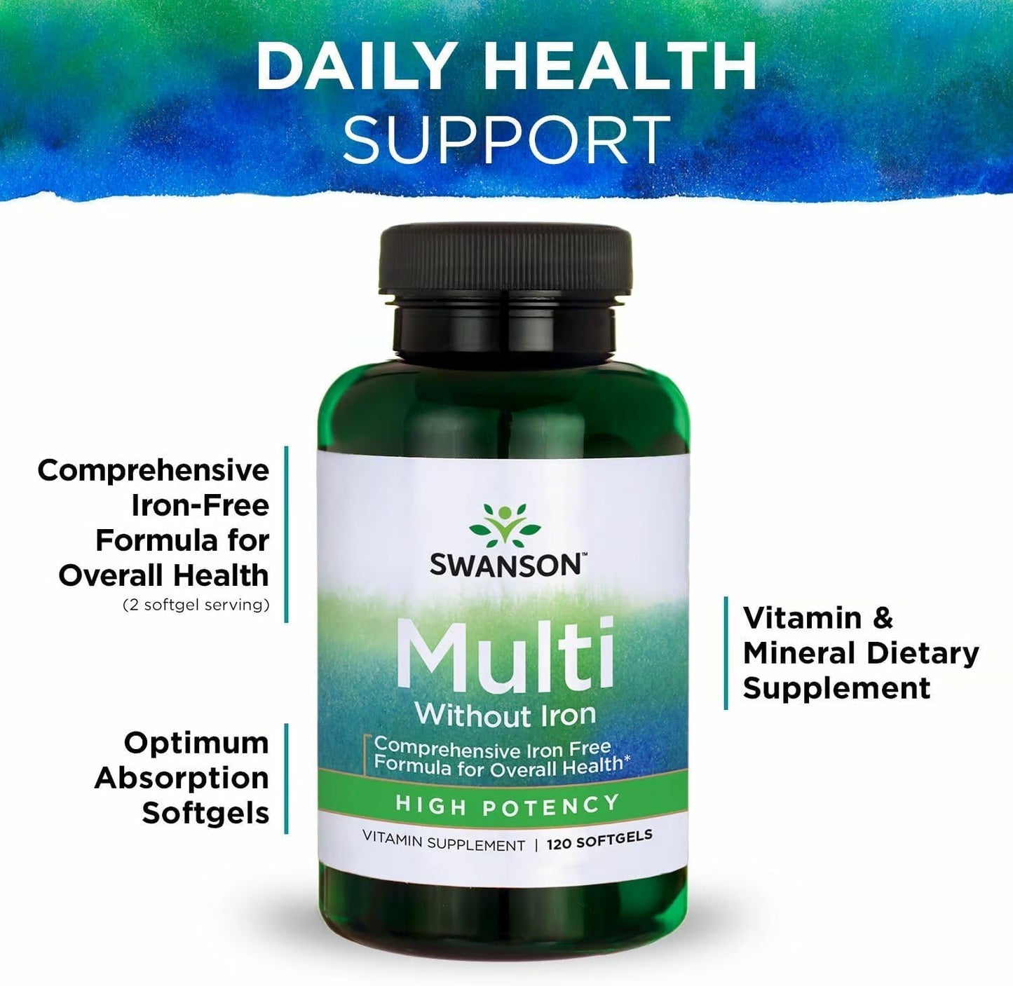 Swanson Multi Without Iron Daily Multivitamin - Complete Mineral and Vitamin Formula (120 Softgels, 2 Pack) - görsel 5