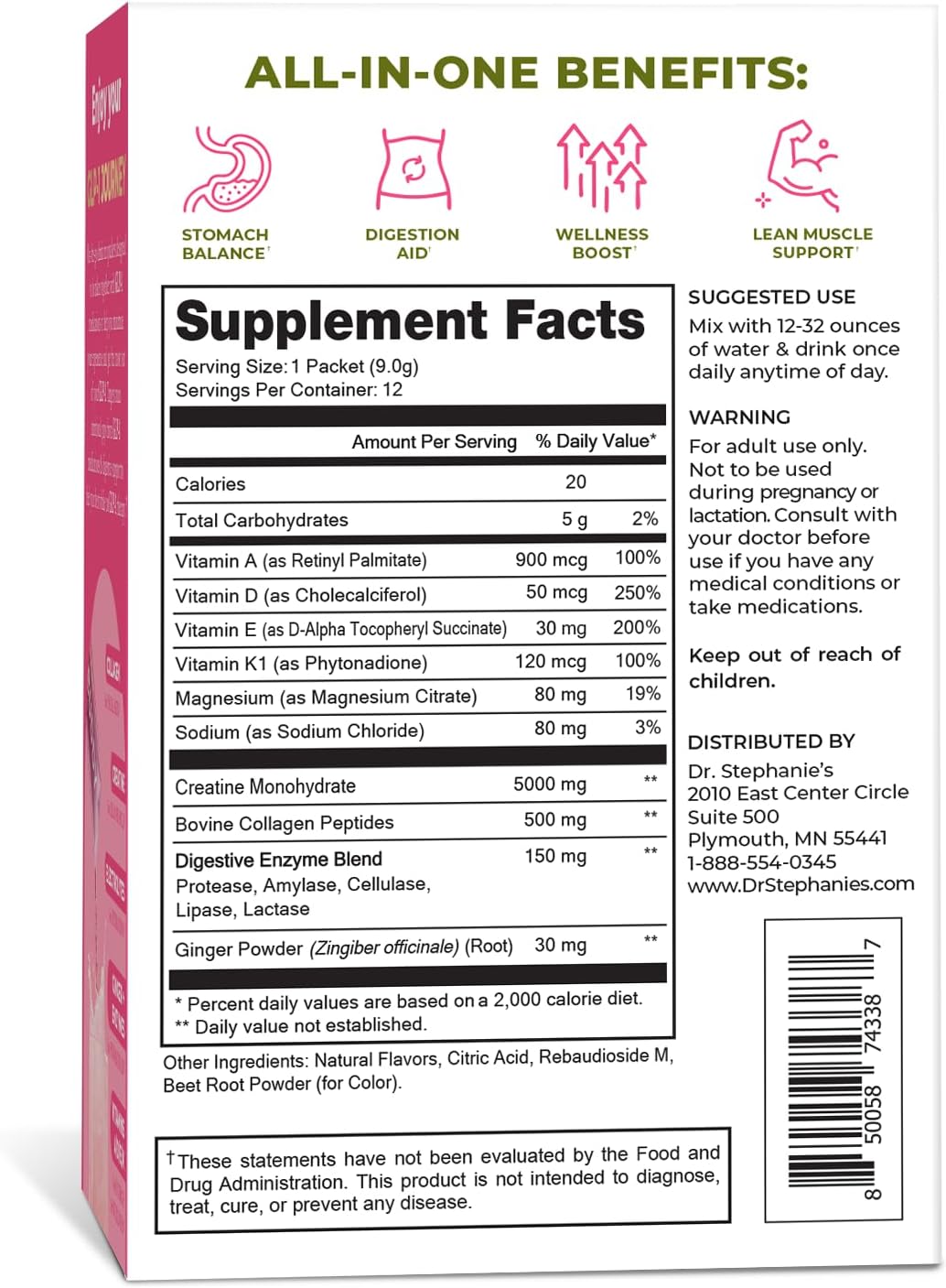 Dr. Stephanie's GLP-1 Buddy - Digestive Support, Lean Muscle Preservation, Vitamin Replenishment - Strawberry Watermelon Drink Mix - görsel 8