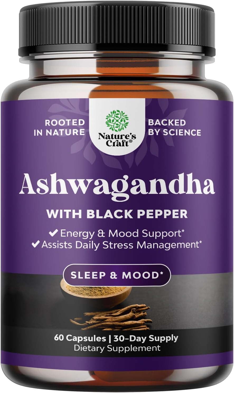 Ashwagandha Root Powder Capsules 1300 mg – Premium Relaxation & Sleep Supplement – Calming Energy for Women and Men – 60 Count - görsel 1
