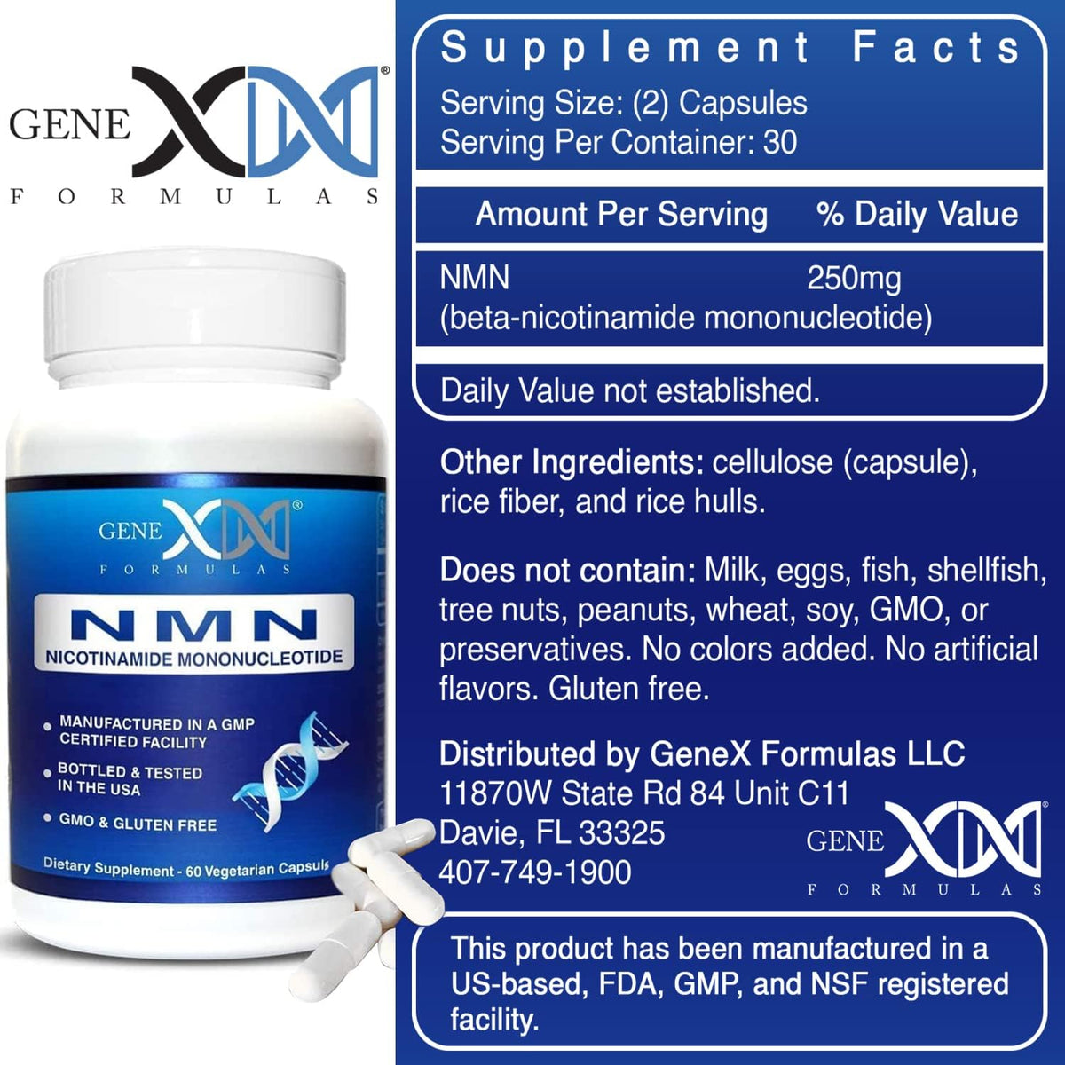 Genex Formulae NMN 250mg - Stabilised Form (60 Capsules), 99% Pure Supplement for NAD+ Support - görsel 3