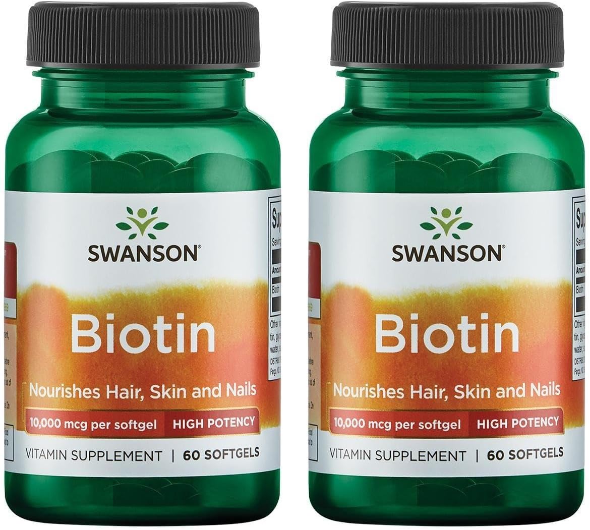Swanson Biotin 10,000 mcg High Potency Softgels - 60 Capsules (Pack of 2) - görsel 1