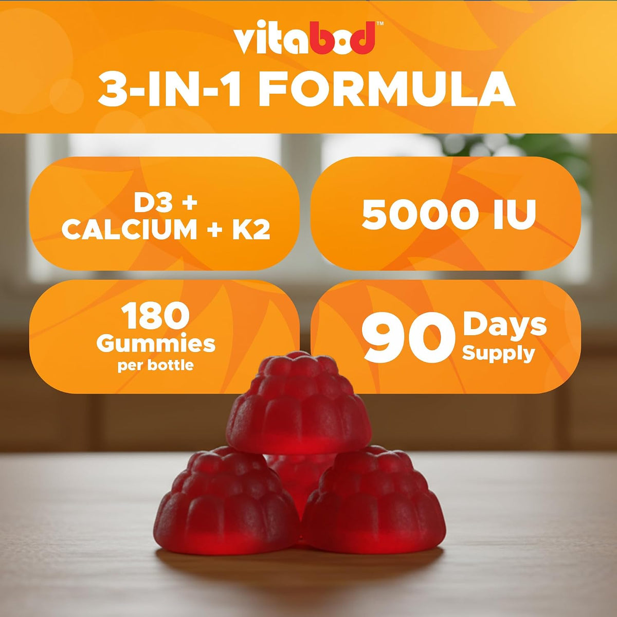 Vitabod Vitamin D3 + K2 Gummies – Bone & Heart Health Support – 180 Pectin-Based Vegan Gummies - görsel 6
