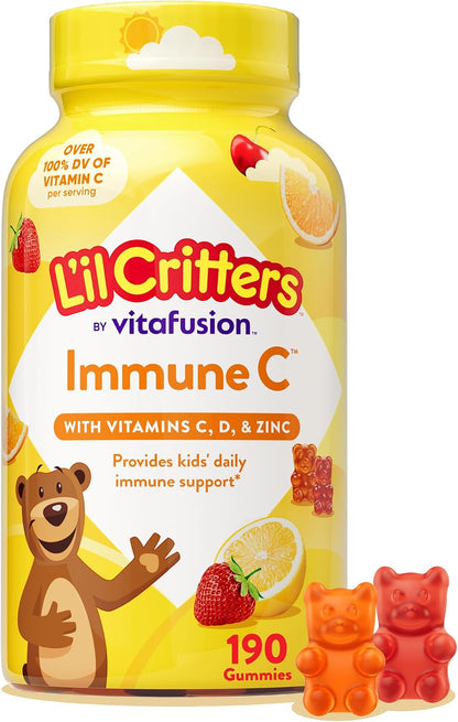 L'il Critters Children's Immune C | Vitamin C and Zinc Gummies | 190 Count | Assorted Fruit Flavours | Gluten and Dairy-Free Children's Gummy Supplement
