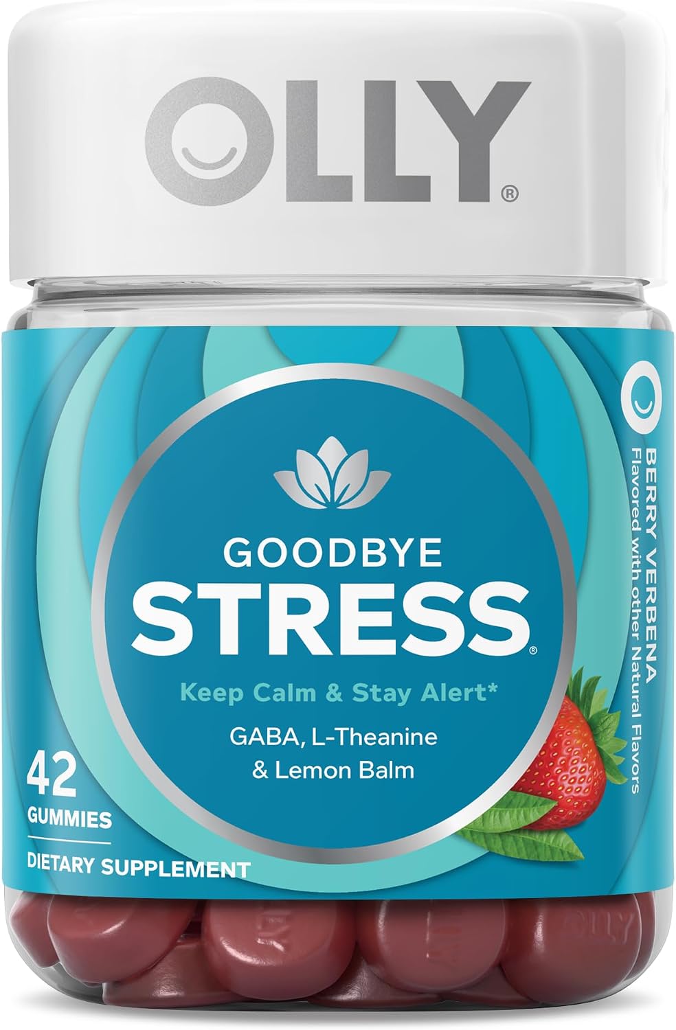 OLLY Goodbye Stress Gummies, GABA and L-Theanine Stress Support Supplement, Berry - 42 Count - görsel 1