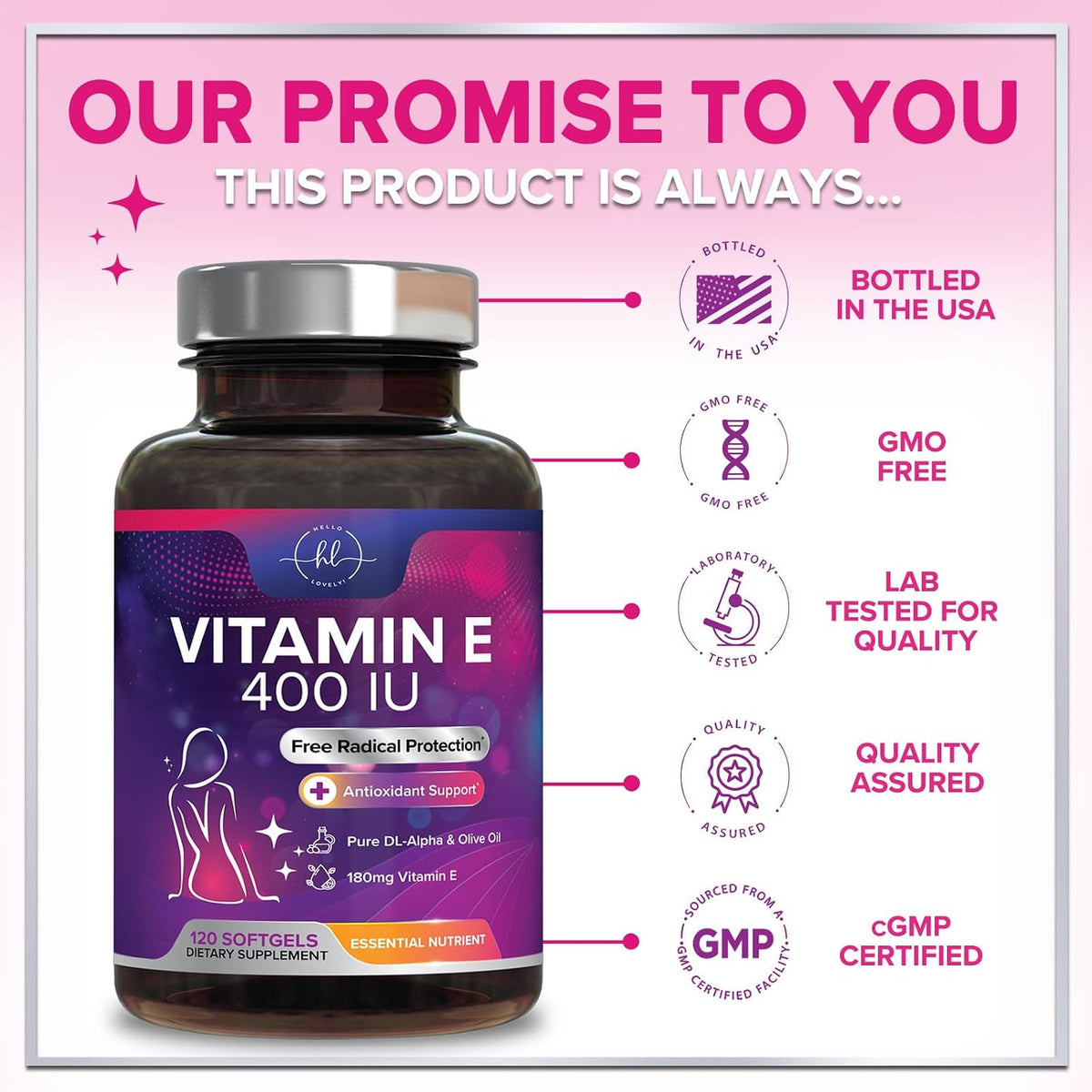 Hello Lovely! Vitamin E 180 mg Soft gel capsules - Immune Function & Antioxidant Support - 120 Soft gel capsules - görsel 4