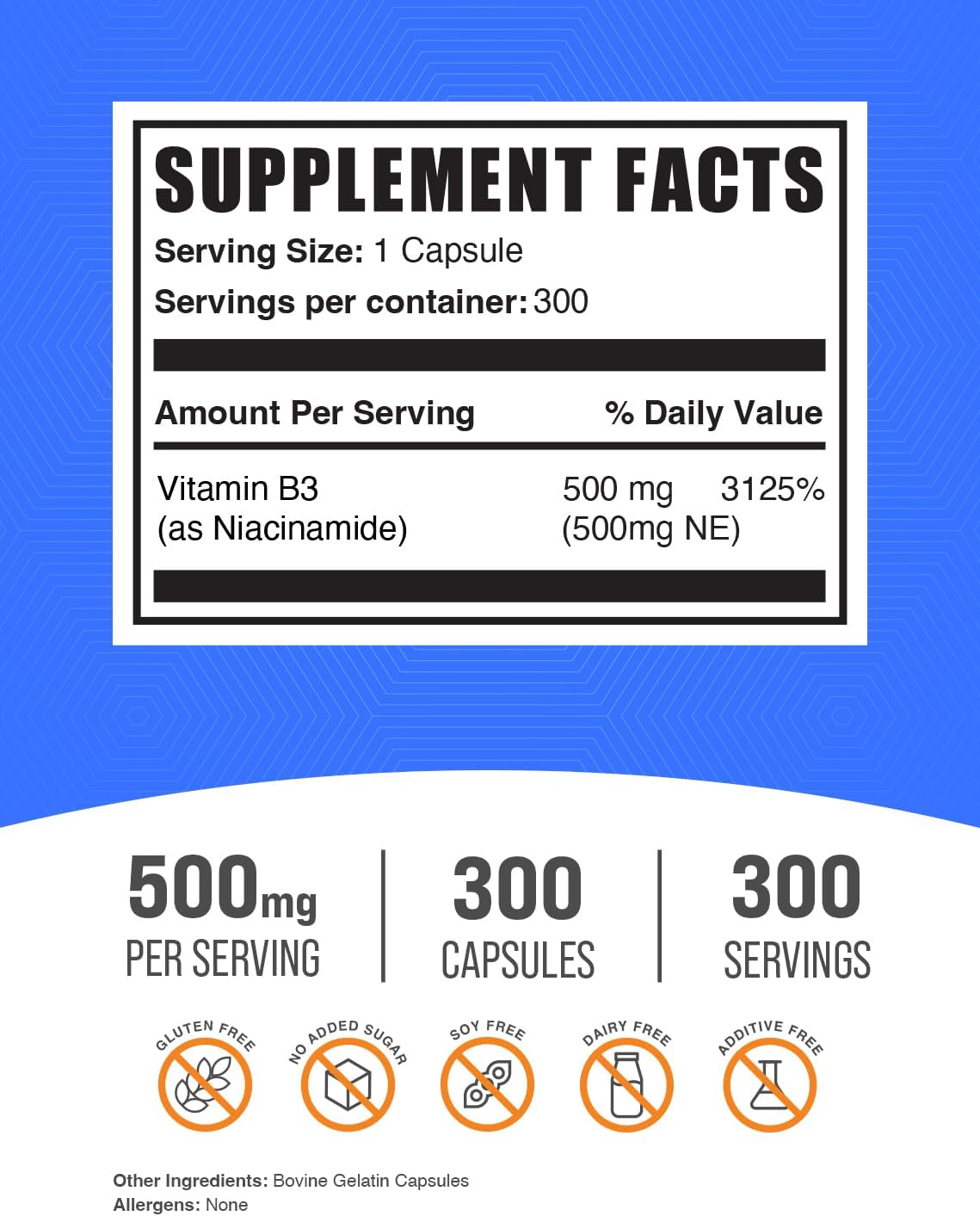 BulkSupplements.com Niacinamide 500 mg Capsules - Vitamin B3 Supplement, 300 Capsules (UK) - görsel 2
