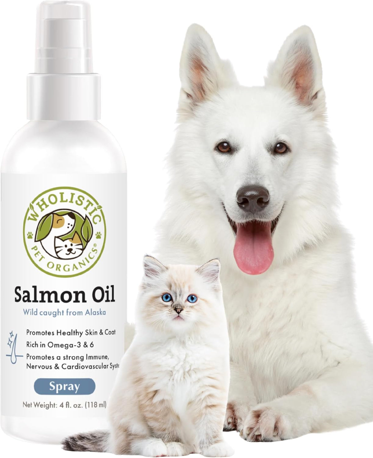 Wholistic Pet Organics Wild Alaskan Salmon Oil for Dogs and Cats – Omega-3 Fish Oil Supplement – 4 oz (118 ml) - görsel 1