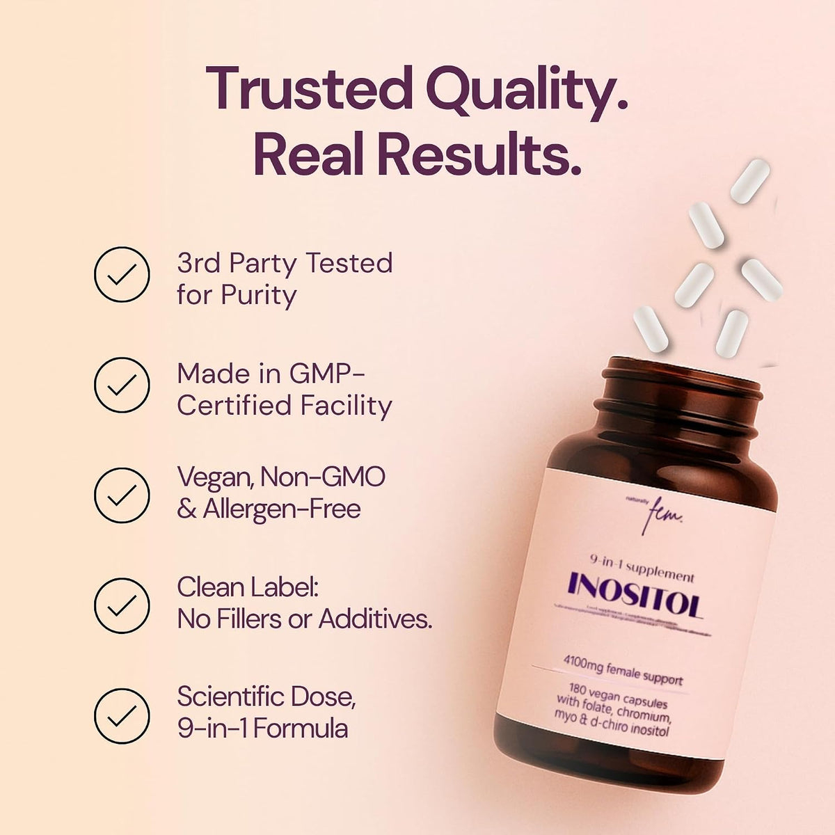 QSTA Myo-Inositol & D-Chiro Inositol Supplement for Women 4100mg (40:1 Ratio) – 9-in-1 Daily Wellness Support with Folate, Vitamin B6, B12, D3, Zinc & Chromium - görsel 8