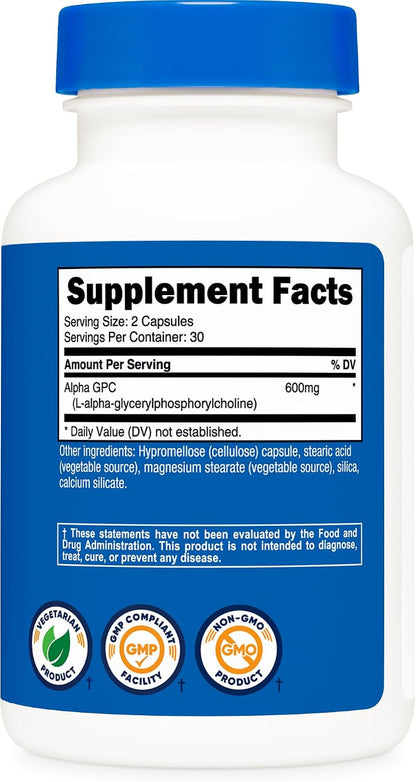 Nutricost Alpha GPC 600mg, 60 Vegetarian Capsules