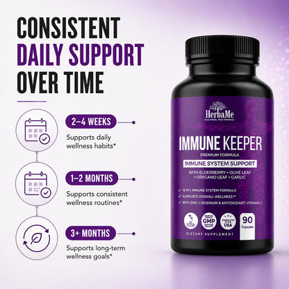 HerbaMe Immune Support Supplement – 15-in-1 Daily Wellness Formula, 90 Capsules