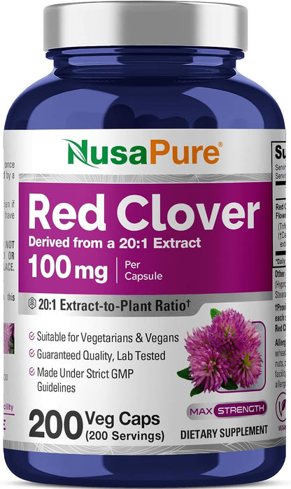 NusaPure Red Clover Blossoms Capsules, 100 mg, 200 Vegan Capsules