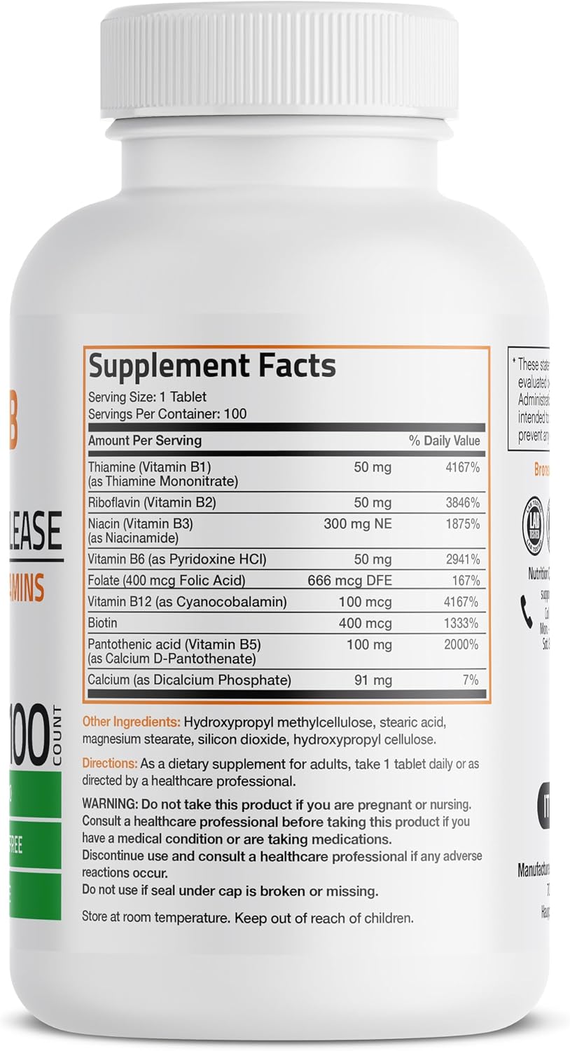 Bronson Super B Vitamin B Complex – Sustained Slow Release, 100 Tablets - görsel 2