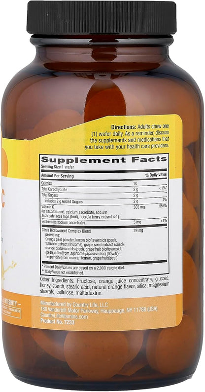 Country Life Vitamin C Wafer 500mg - Orange Juice Flavour, 90 Chewable Wafers