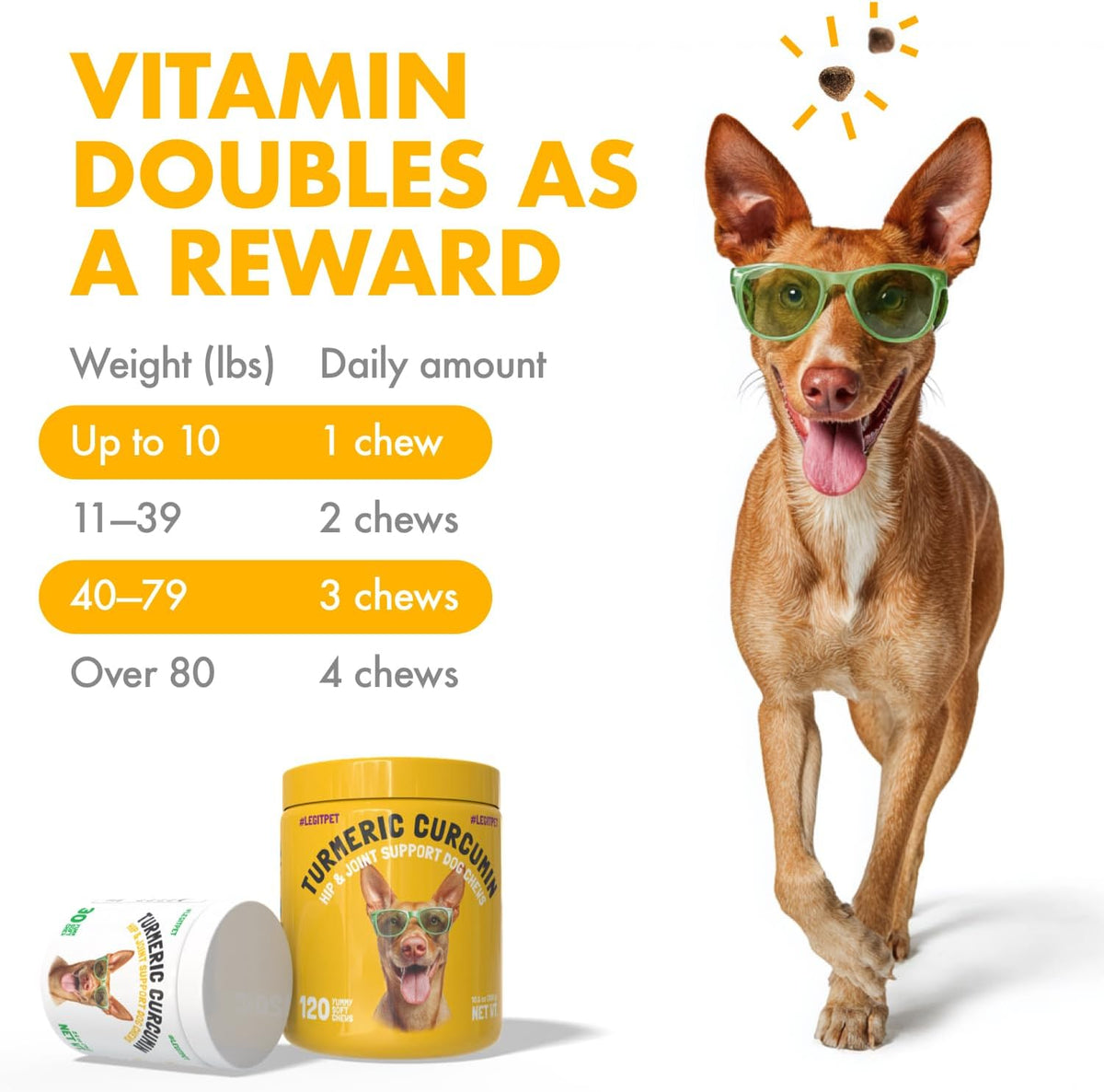 Turmeric Curcumin Hip & Joint Dog Supplement with Collagen & BioPerine - 120 Chews - görsel 4