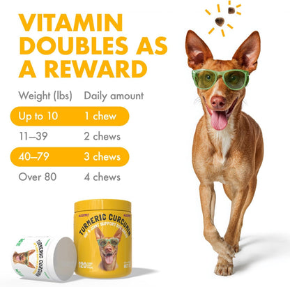 Turmeric Curcumin Hip & Joint Dog Supplement with Collagen & BioPerine - 120 Chews