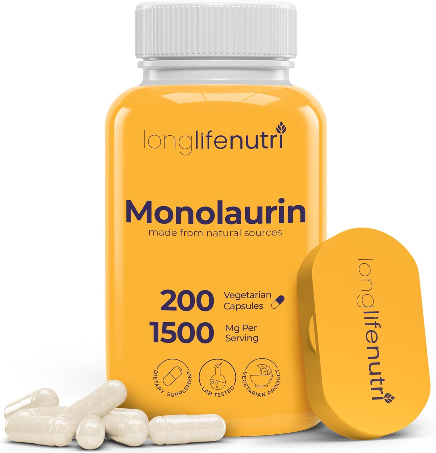 LongLifeNutri Monolaurin 1500mg - 200 Vegetarian Capsules, 100-Day Supply - görsel 1