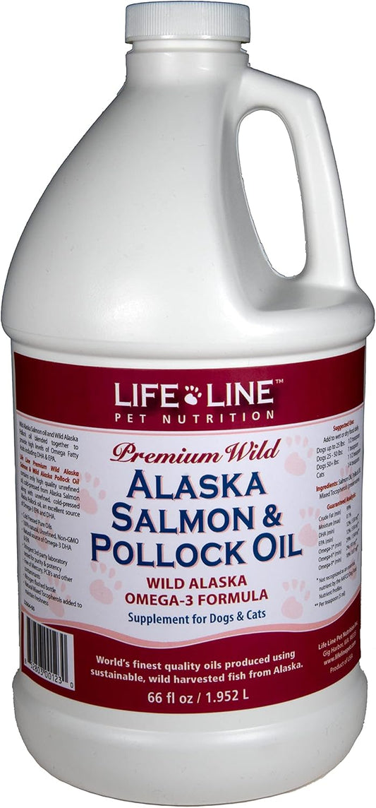 Life Line Pet Nutrition Wild Alaska Salmon & Pollock Oil - Omega 3 Supplement for Dogs and Cats in All Life Stages, 1950 ml