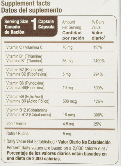 Bedoyecta Multivitamin with Iron, Folic Acid, Vitamin C, B1, B2, B9, and B12, 30 Capsules