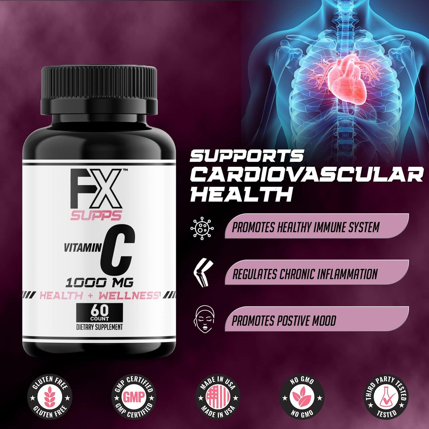 FXSUPPS Vitamin C 1000 mg - 100 Capsules, Vegan-Friendly - görsel 4