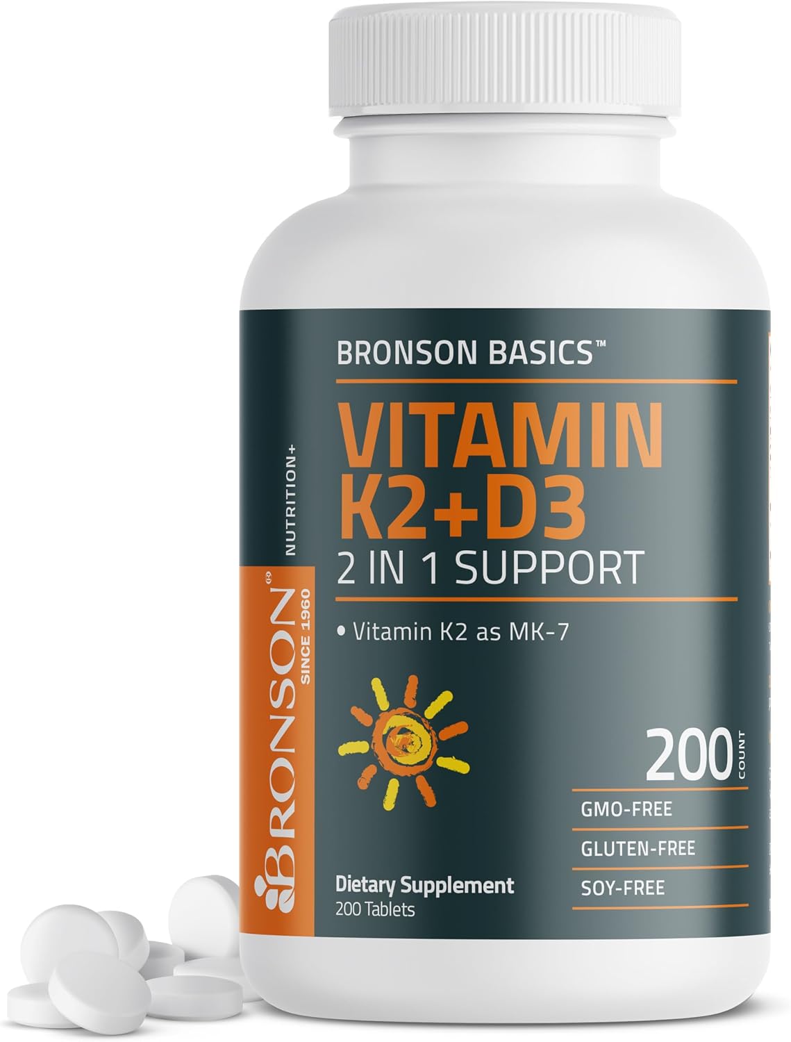 Bronson Vitamin K2 D3 (MK-7) Supplement - 5000 IU D3 & 90 mcg K2 - 360 Tablets - görsel 9