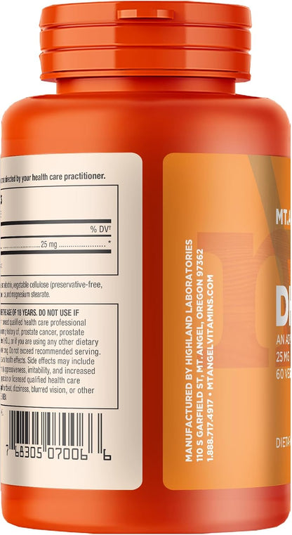 Mt. Angel Vitamins - Pure DHEA 25mg - DHEA Supplement for Men & Women - Support Healthy Ageing, Muscle Integrity, Energy & Hormonal Synthesis - Non-GMO (60 Capsules)