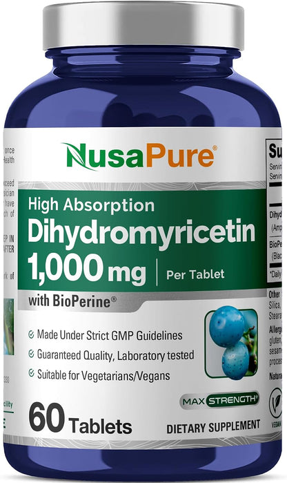 NusaPure Dihydromyricetin (DHM) 1,000mg – 60 Veggie Tablets, Non-GM, Vegan