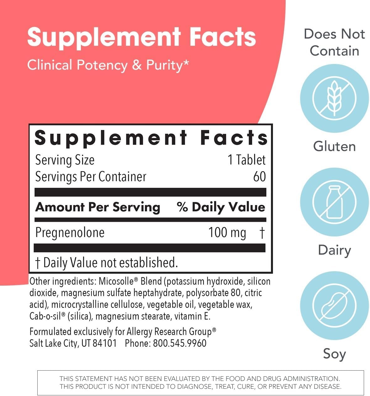 Allergy Research Group ARG Pregnenolone 100 mg – Micronised Hormone Precursor Support – Highly Bioavailable – Hypoallergenic – 60 Tablets - görsel 3