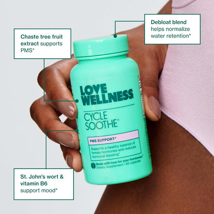Love Wellness Cycle Soothe Supplement | Supports a Positive Mood | Helps with PMS, Hormonal Balance & Stress Relief | 60 Capsules