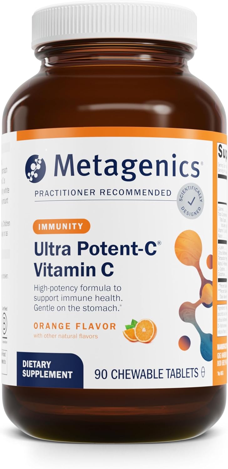 Metagenics Ultra Potent-C Chewable - 250 mg Buffered Vitamin C with Bioflavonoids, L-Lysine & L-Cysteine - Immune & Antioxidant Support - Non-GM, Gluten-Free - Natural Orange Flavour - 90 Tablets - görsel 1